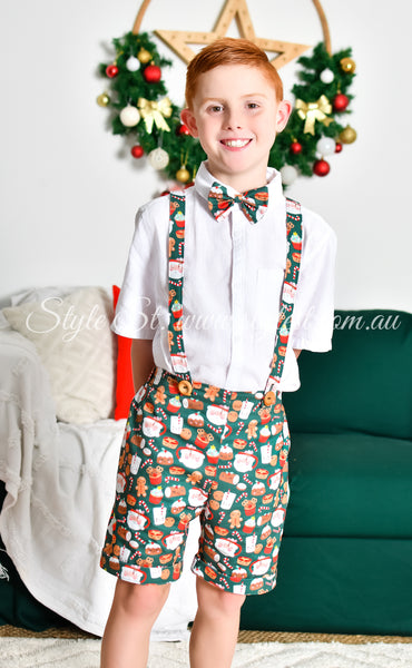 "Jolly Gingerbread" Suspender Shorts