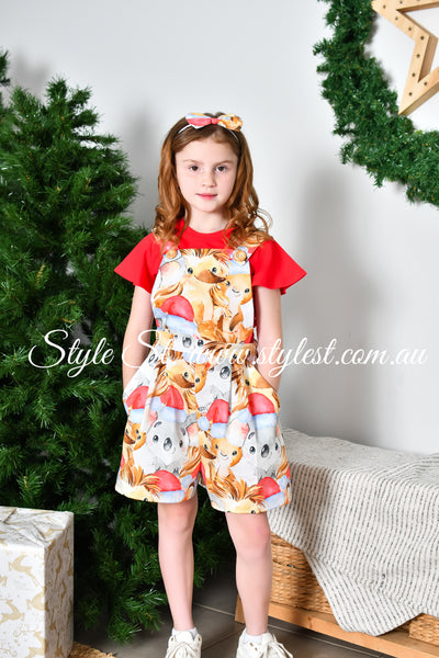 "Koala Kringle 2.0" Children's Overalls & Flutter Sleeve Top Set