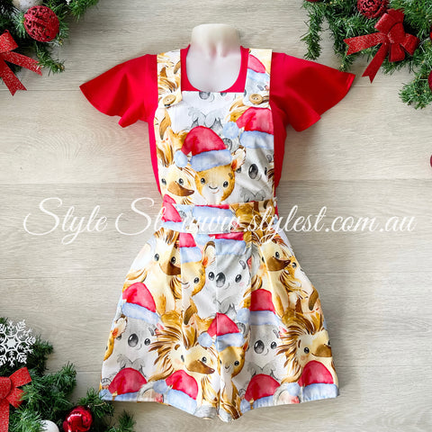 "Koala Kringle 2.0" Ladies Overalls & Flutter Sleeve Top Set