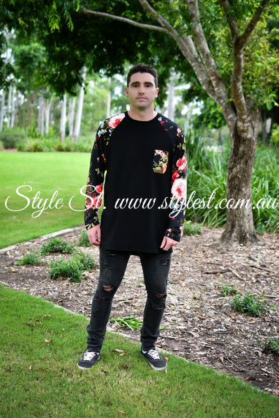 "Twilight Blossom" Men's Long sleeve Raglan Tee