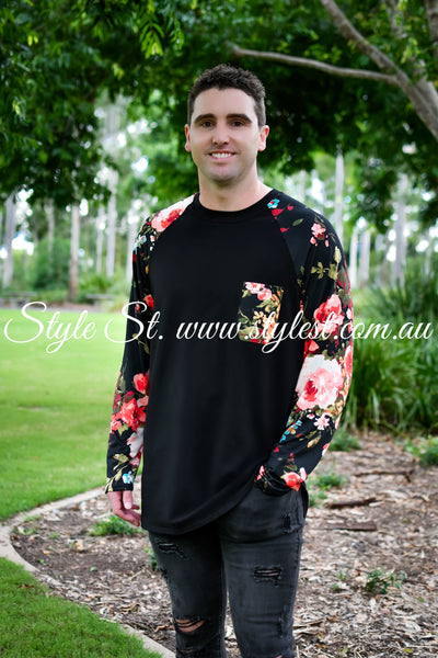 "Twilight Blossom" Men's Long sleeve Raglan Tee