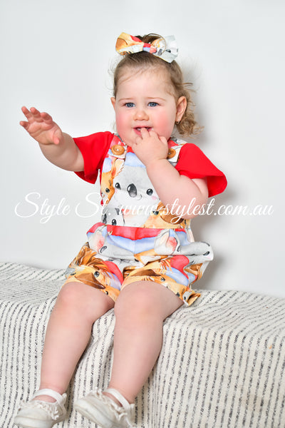 "Koala Kringle 2.0" Children's Overalls & Flutter Sleeve Top Set