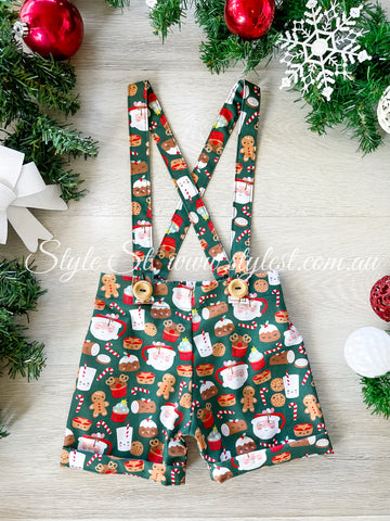 "Jolly Gingerbread" Suspender Shorts