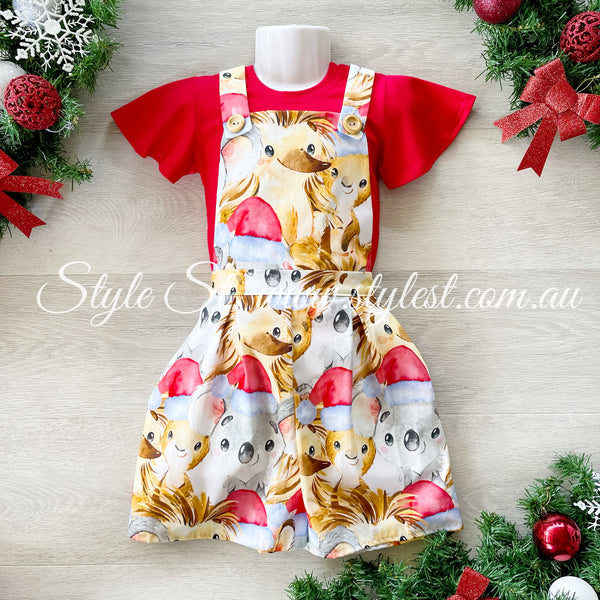 "Koala Kringle 2.0" Children's Overalls & Flutter Sleeve Top Set