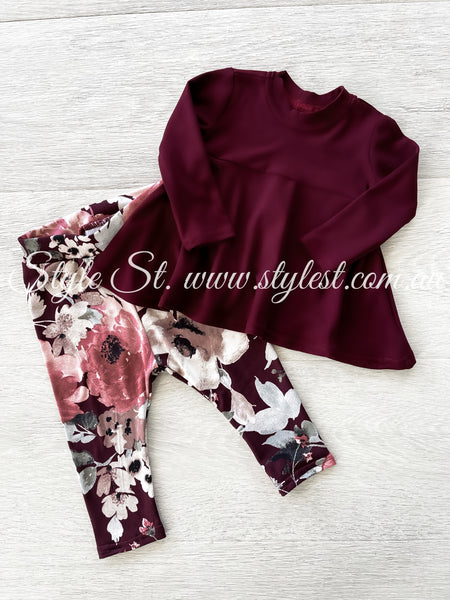 "Fine Wine" Long Sleeved Peplum & Leggings Set