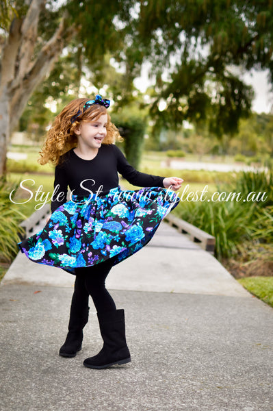 “Blueberry Blossom" Long Sleeved Children's Dress