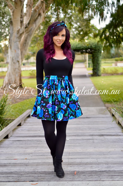 “Blueberry Blossom" Long Sleeved Ladies Dress