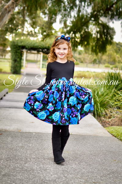 “Blueberry Blossom" Long Sleeved Children's Dress