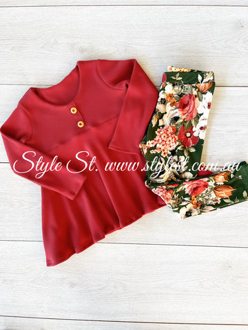 "Winter Fire" Long Sleeved Peplum & Leggings Set