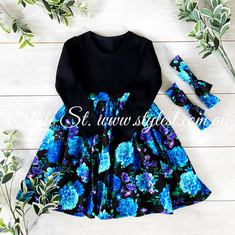 “Blueberry Blossom" Long Sleeved Children's Dress