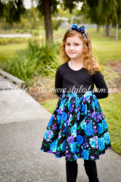 “Blueberry Blossom" Long Sleeved Children's Dress