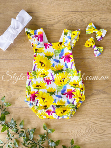 “Sunflower Meadows” Flutter Romper