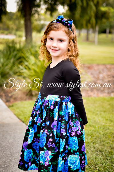 “Blueberry Blossom" Long Sleeved Children's Dress