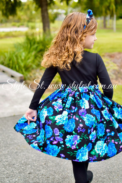 “Blueberry Blossom" Long Sleeved Children's Dress