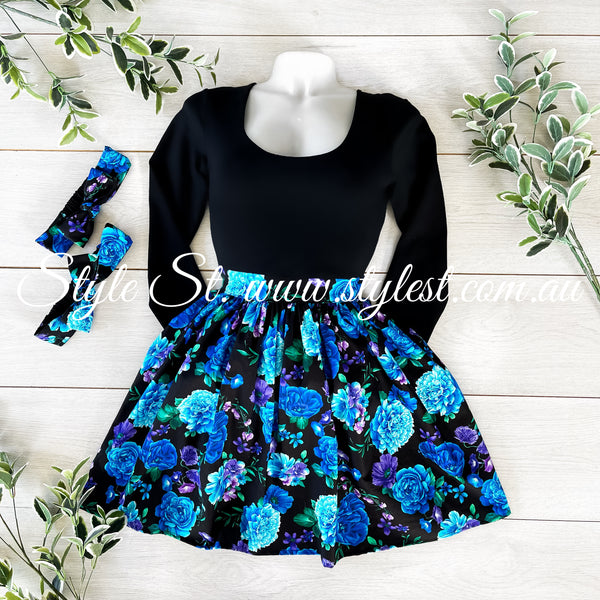 “Blueberry Blossom" Long Sleeved Ladies Dress