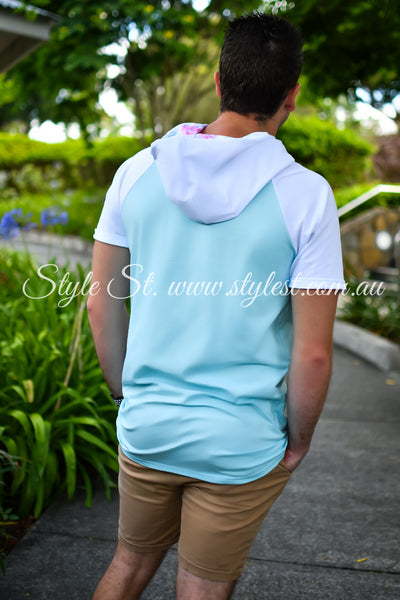 "Blue Butterfly” Mens Slim Fit Raglan Hoodie